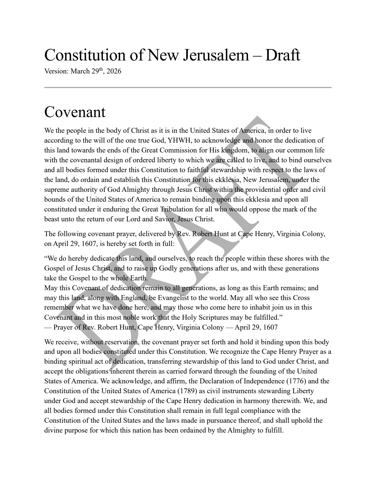 Draft - Constitution of New Jerusalem page 1